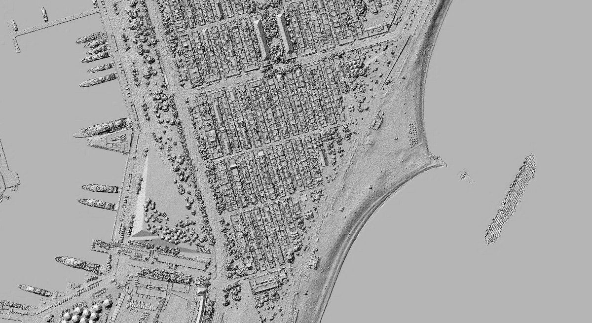 Hillshade of the Osprey 4.1 Barcelona-Beach digital surface model showing building heights over the same footprint